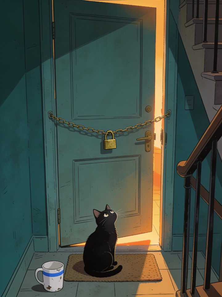 AI-created teaser: a cat waiting at door 47